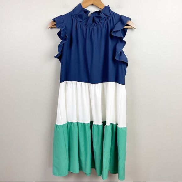 Colorblock Sleeveless Ruffle Dress Medium - Picture 2 of 6